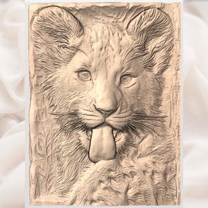 Lion Cub 3D Relief STL for CNC Router view 3