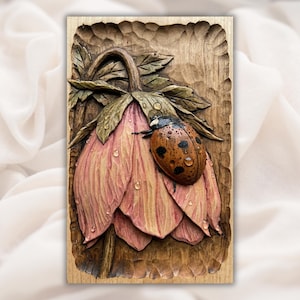 Ladybug Flower Relief STL view 1