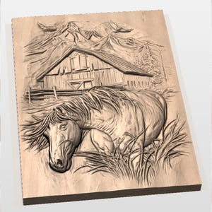 Rustic Horse Barn STL Relief view 3