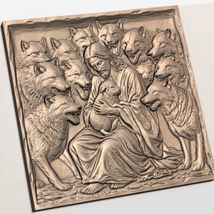 Jesus With Lamb & Wolves 3D Relief STL view 2