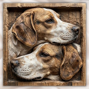 Double Hunting Dog Portrait 3D Relief STL view 1