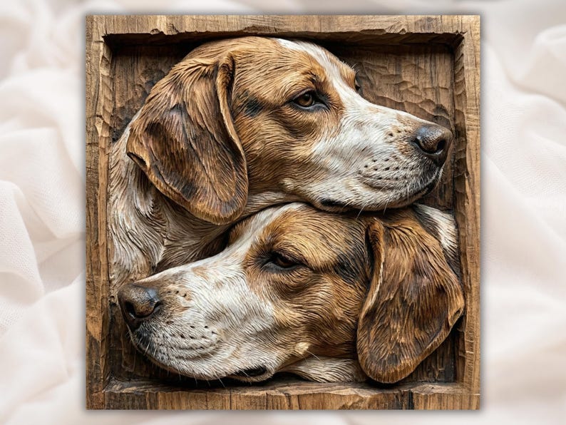 Double Hunting Dog Portrait 3D Relief STL