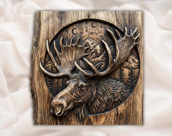 Elandkop STL-reliëf | Wildlife Mountain Scene 3D-snijbestand voor CNC-router | Rustiek wandpaneel Cabin Lodge| Woondecoraties