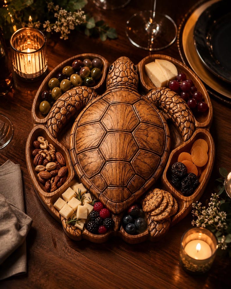 Sea Turtle Tray STL File for CNC Router | Wooden Tray 3D Relief Model | Wooden Serving Tray Carving Design | Kitchen Decor image 3