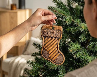 Christmas Stocking Ornament CNC Relief STL | Rustic Holiday Wood Carving Design | Festive 3D Decoration Model
