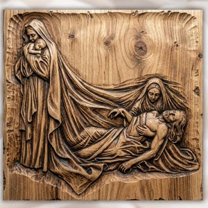 Pieta Mary Holding Jesus 3D Relief STL view 1