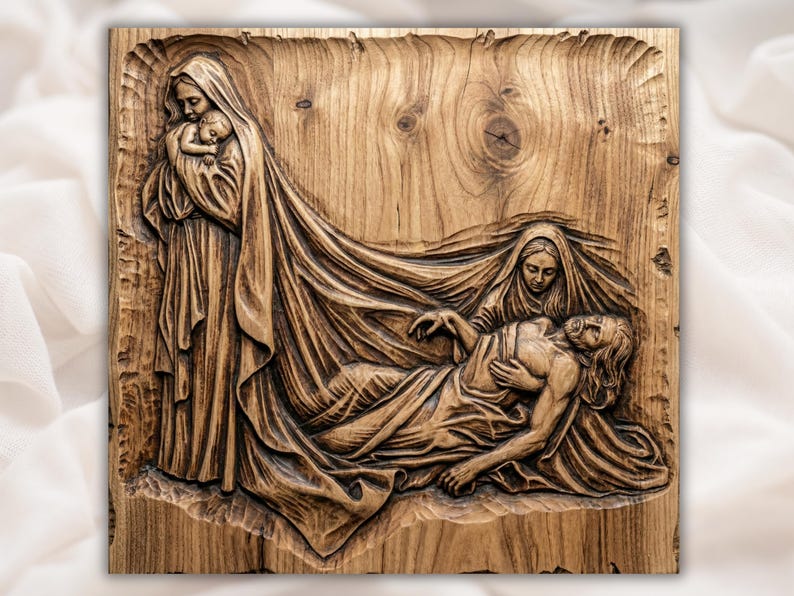 Pieta Mary Holding Jesus 3D Relief STL