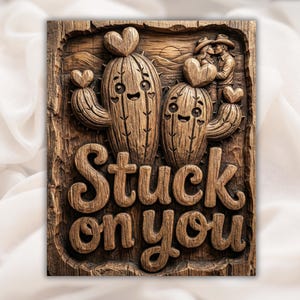 Stuck On You- Cactus Sign 3D Relief STL view 1