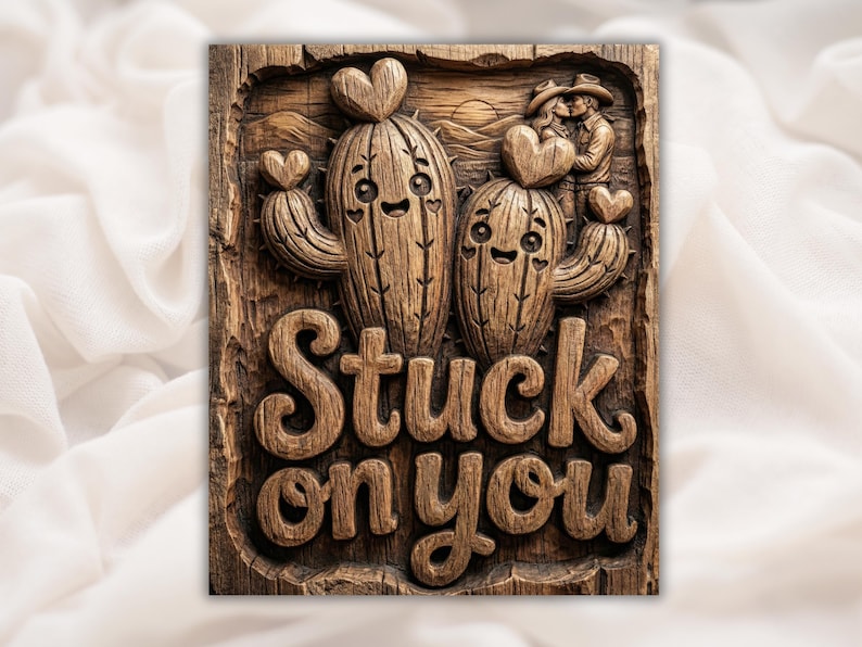 Stuck On You- Cactus Sign 3D Relief STL