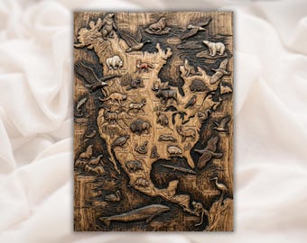 United States Map STL Relief | American Wildlife 3D Map| United States Nature Wall Art |Aspire, VCarve Pro, Carveco, Fusion 360, ArtCAM