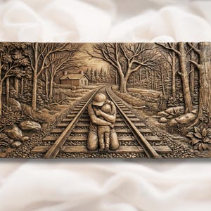 Dad & Child Hug 3D Relief STL view 1
