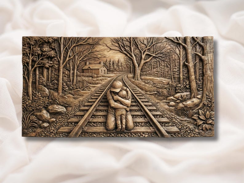 Dad & Child Hug 3D Relief STL