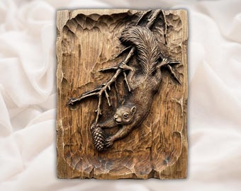Squirrel Relief STL | CNC Router 3D Model | Wood Grain Carving Panel | Wildlife Wall Art for VCarve/3D Print/Laser