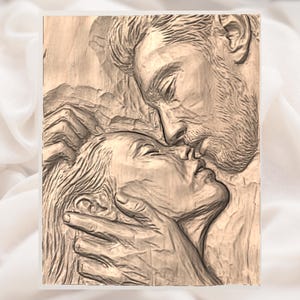 Couple Kiss 3D Relief STL File view 2