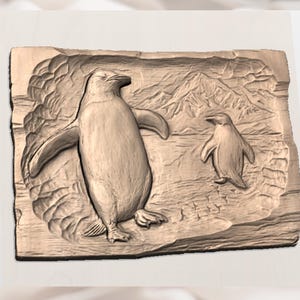 A Lonely Penguin Toward the Mountains 3D Relief STL view 2