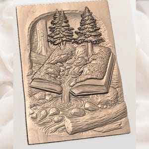 Forest Book Carving 3D Relief Model view 3
