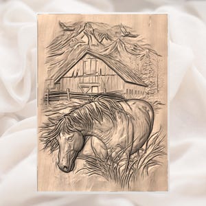 Rustic Horse Barn STL Relief view 2