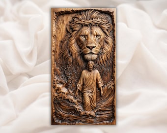 Judas lejon 3D-relief STL | Jesus gående på vatten | Kristen väggkonst träsnideri STL | Bibelversdekor | 3D-utskrift + lasergravyr