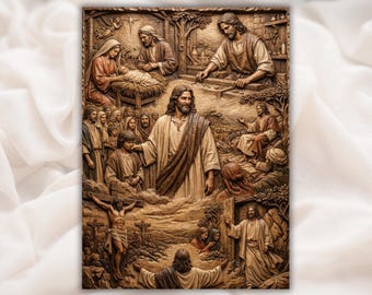 Jesus Life 3D Relief STL | Birth to Crucifixion Christian CNC Router Wood Carving Panel | Bible Story Bas-Relief Wall Art
