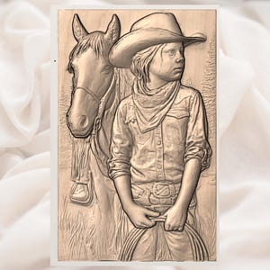 Young Cowboy & Horse 3D Relief STL view 2