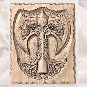 Viking Tree of Life Axe Relief STL view 3