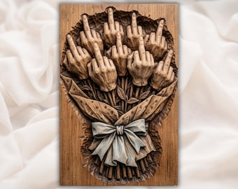 Middle Finger Bouquet STL | Funny Rude Hand Carving Model | Sarcastic Gothic Floral Wall Plaque | Middle Finger Hand Relief Model
