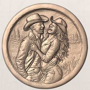 Western Couple 3D Relief STL view 3