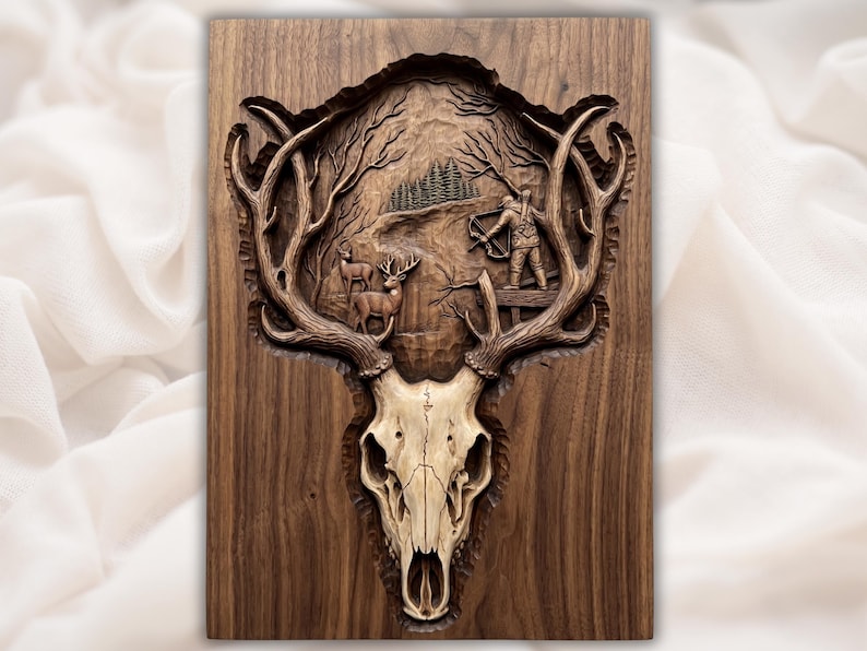 Deer Skull Antler Hunting Relief STL