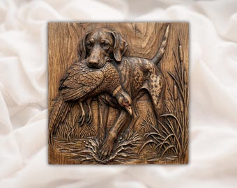 Fågelhund Retriever 3D-relief STL | Jakthund med fasanandscenpanel | CNC-routskärning, 3D-utskrift, lasergravering | Heminredning