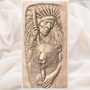 Tribal Warrior Bear 3D Relief STL view 3