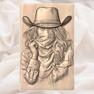 Masked Cowgirl Portrait 3D Relief STL view 2