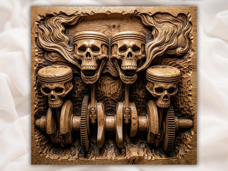 Skull Engine Pistons 3D Relief STL