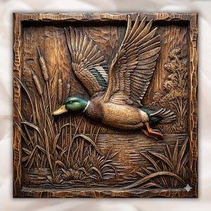 Flying Mallard Duck 3D Relief STL view 1