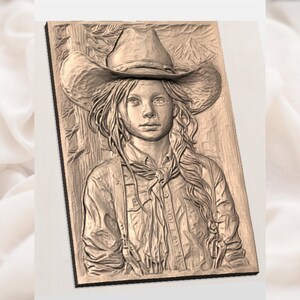 Cowgirl Girl Portrait 3D Relief STL File view 3