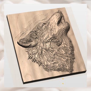 Howling Wolf 3D Relief STL File view 2