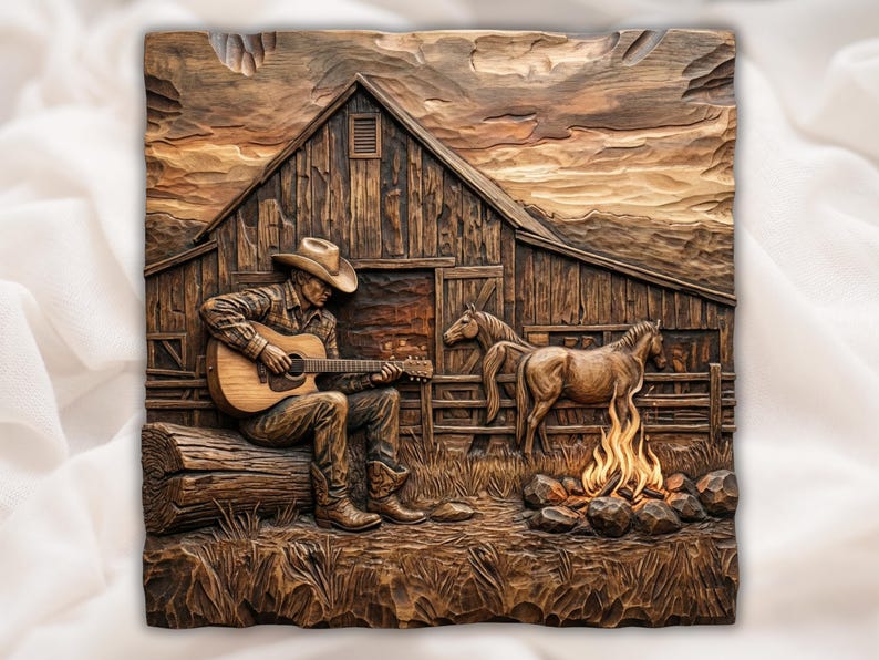Western Cowboy Campfire 3D STL Relief