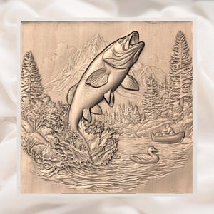 Jumping Trout 3D Relief STL view 2