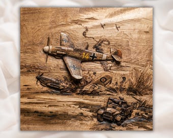 WW2 Luftschlacht 3D Relief STL-Datei | CNC Holzschnitzerei Wandkunst | Kunst des amerikanischen Kulturerbes | Volkstrauertag Geschenk