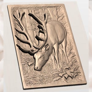 Antlered Deer Forest Scene STL view 2