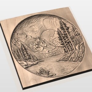Mountain Lake Round 3D Relief STL File view 2