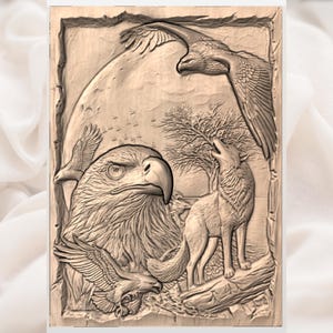 Eagle & Wolf 3D Relief STL view 3