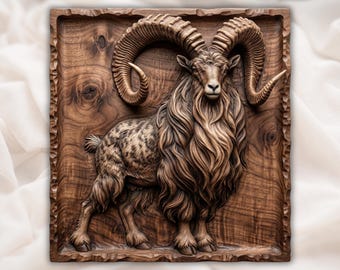 Ram STL File | Bighorn Sheep Relief | Rustic Cabin Wall Decor | Mountain Wildlife Art | Wood Carving Design | Horned Animal Plaque