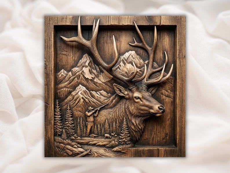 Elk Hunting 3D Relief STL