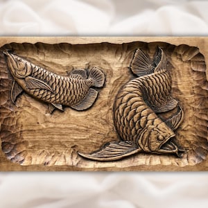 Arowana Fish Set 3D Relief STL for CNC Router view 1