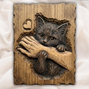 Cute Kitten Hug 3D STL Relief view 1