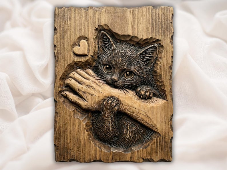 Cute Kitten Hug 3D STL Relief