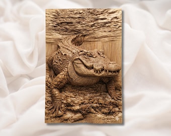 Alligator 3D Relief STL | Crocodile Swamp Wildlife Wall Art Panel | CNC Router 3D Print Laser Engrave File