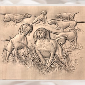 Hunting Dogs Pack 3D Relief STL view 3