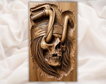 Biker Skull gift 3D Relief STL | motorcycle riding gear CNC Router Wood Carving File | Gothic Rider Wall Art | motorcycle art | biker gifts