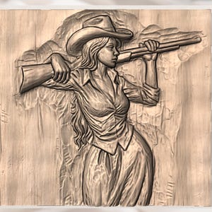 Cowgirl Hunter 3D Relief STL File view 3